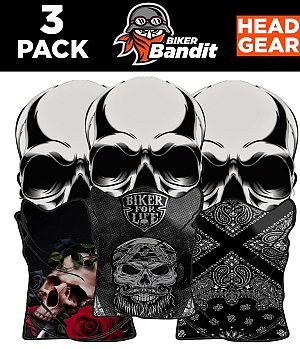 3-Pack Biker Bandit Rose Skull -Biker For Life Bandanna Kaula Tube Kaulan Lämpötila Balaclava
