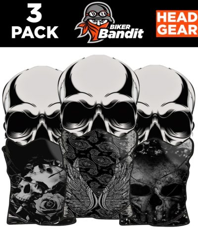 3-Pack Biker Bandit Rose Skull White Bandanna Kaula Tube Kaulan Lämpötila Balaclava