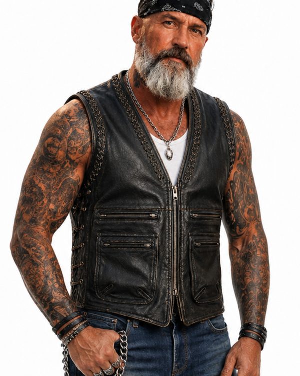 Thor Rubbof Black/Brown Leather Vest Mcv