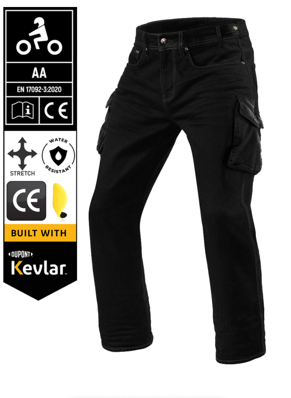Bulletride Cargo Dark Black Kevlarjeans Ce-Aa Vedenpitävät Moottoripyöräfarkut