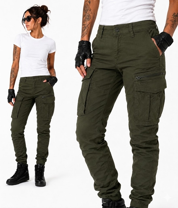 Lady Streetcargo Armygreen Ce-Aa Vettä Hylkivät Kevlar Moottoripyörähousut